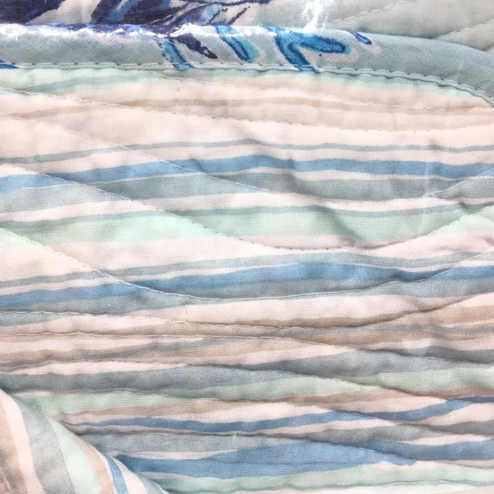 3 pc Nicole Miller Ocean FULL QUEEN Quilt Sham Set Tropical Fish Seashell Blue